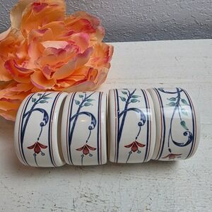 Vintage Mikasa Intaglio Annette Napkin Rings Holders Red Blue Floral Set of 4